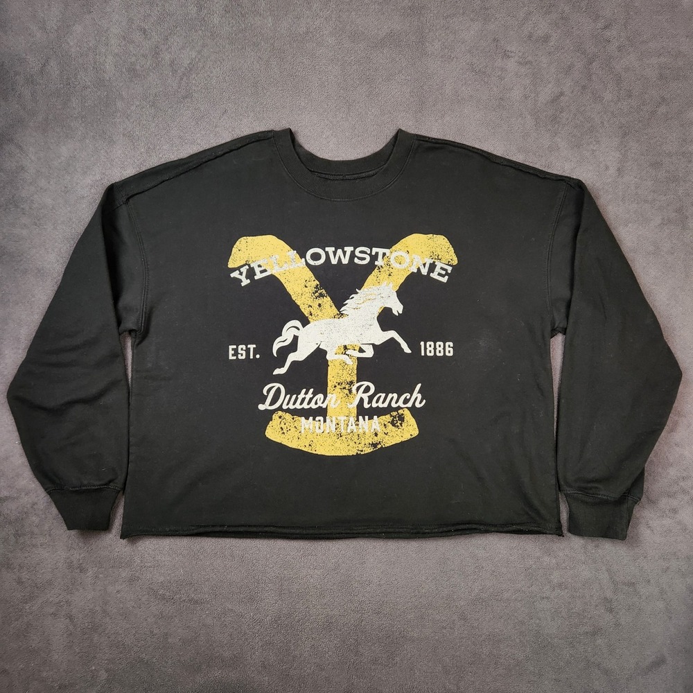 Yellowstone Dutton Ranch‎ Cropped Sweatshirt Womens Large Black Long Sleeve